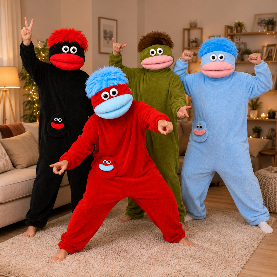Two matching Big Mouth Monster Kigurumi outfits