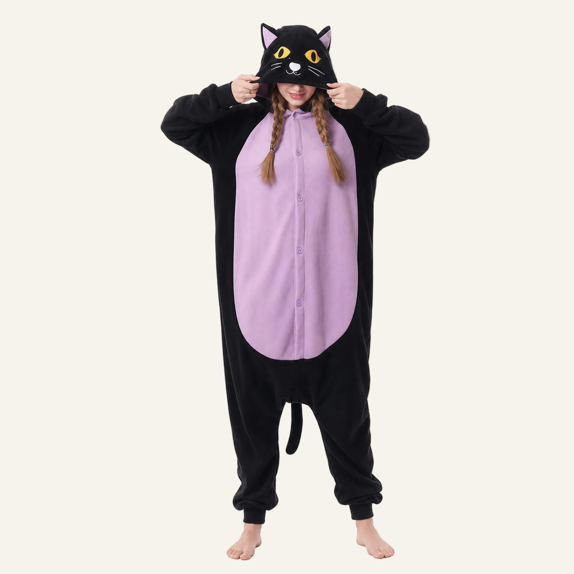 Black and purple cat Kigurumi pajama party outfit