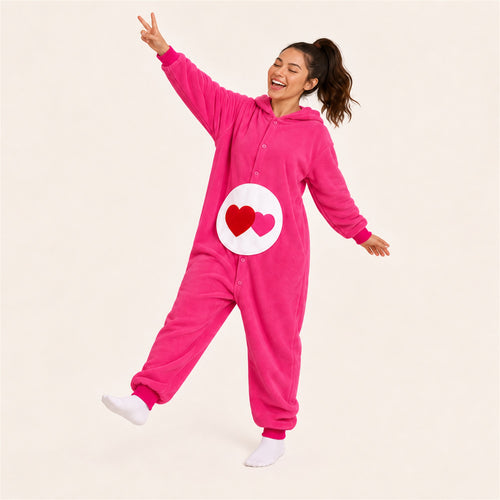 Heart Pink icon bear kigurumi shown in a playful standing pose