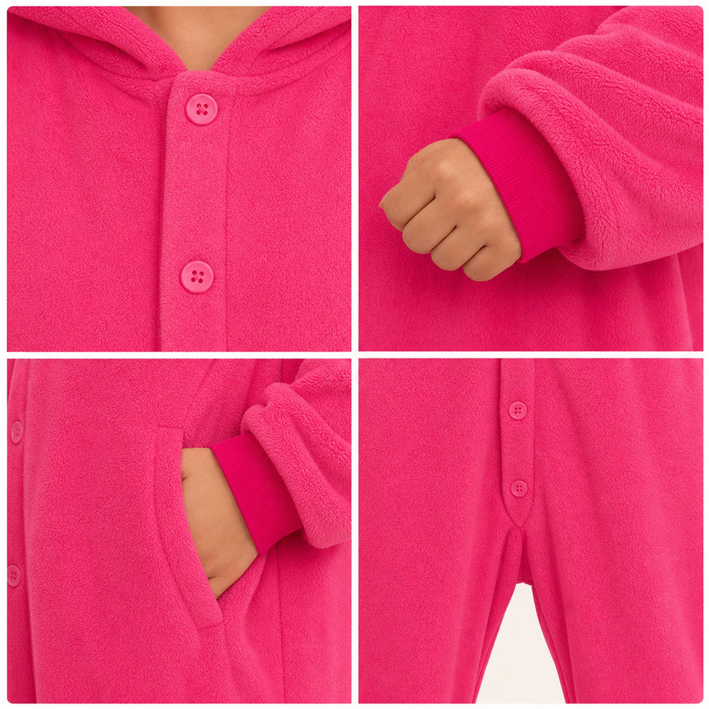 Icon bear kigurumi button front, cuffs, pockets, and hood details