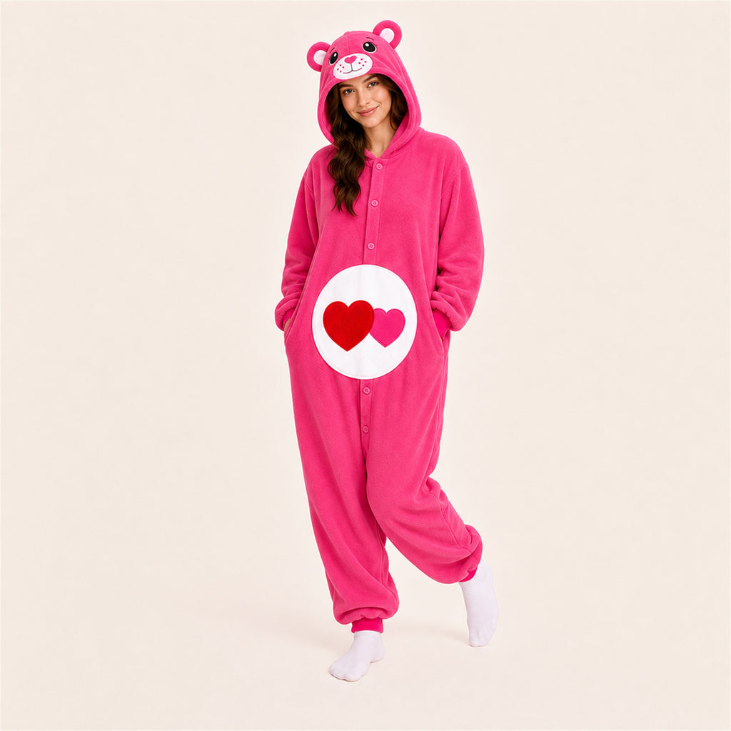Front view of the Heart Pink adult icon bear kigurumi