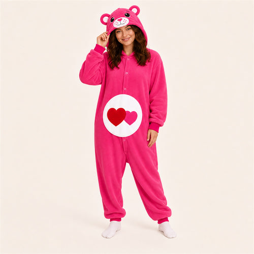 Model wearing the Heart Pink adult icon bear kigurumi
