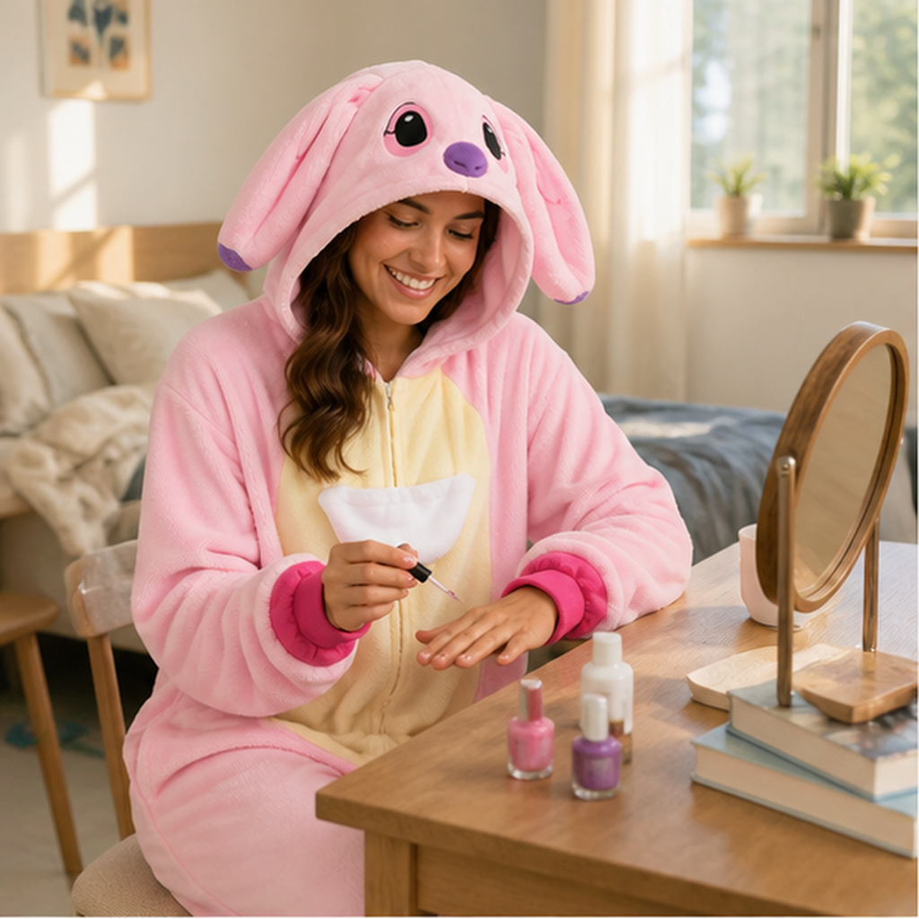 Angel Pink Puppy Kigurumi Onesie 05 home scene