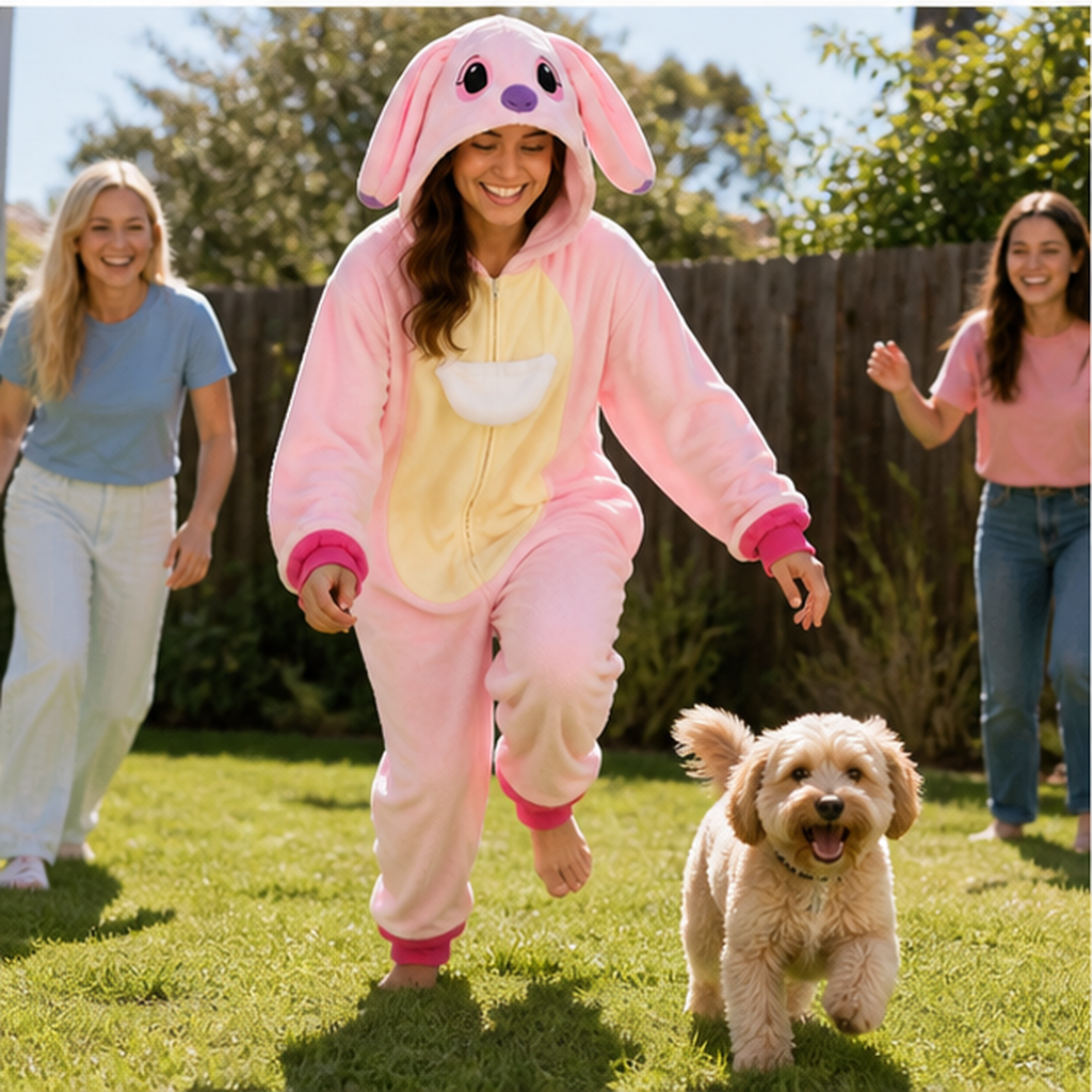 Angel Pink Puppy Kigurumi Onesie 07 outdoor scene