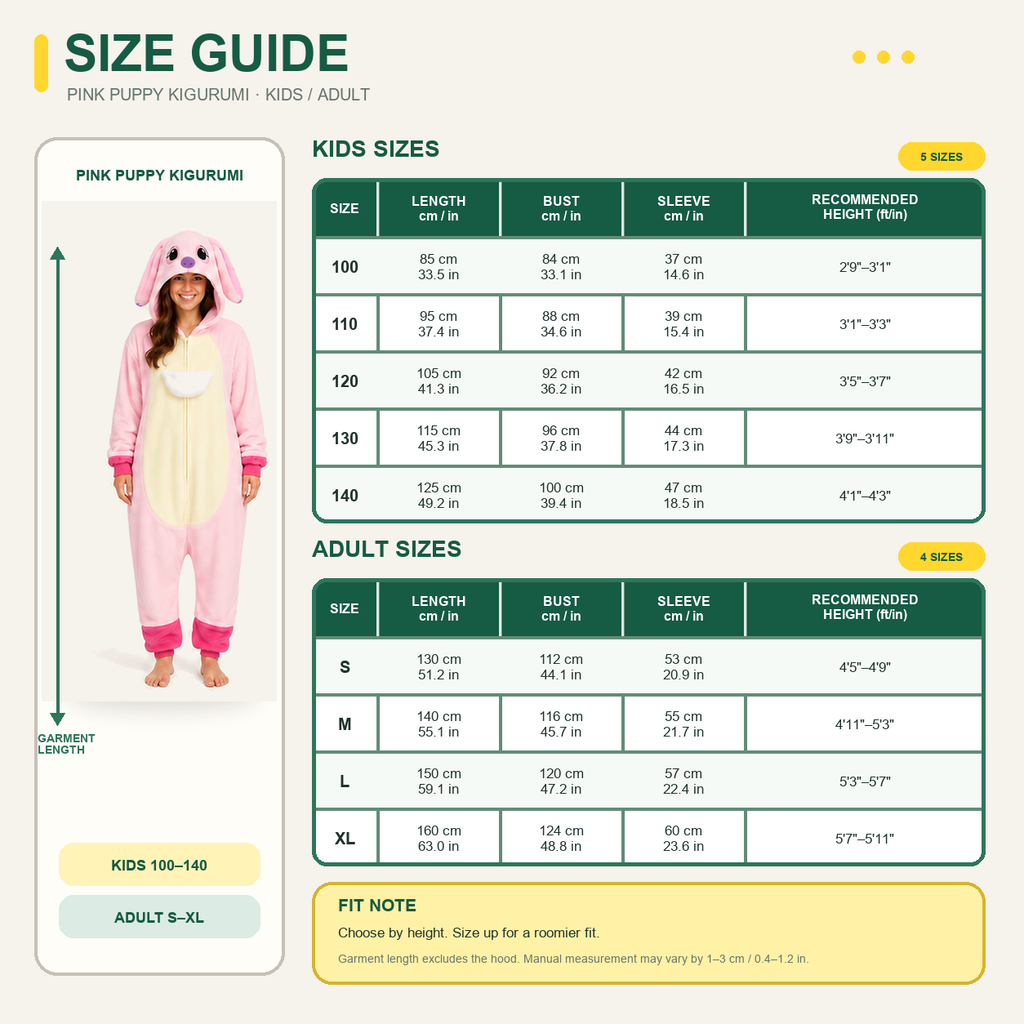Angel Pink Puppy Kigurumi Onesie 09 size guide