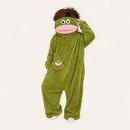 Front view of the Olive Green big mouth monster kigurumi
