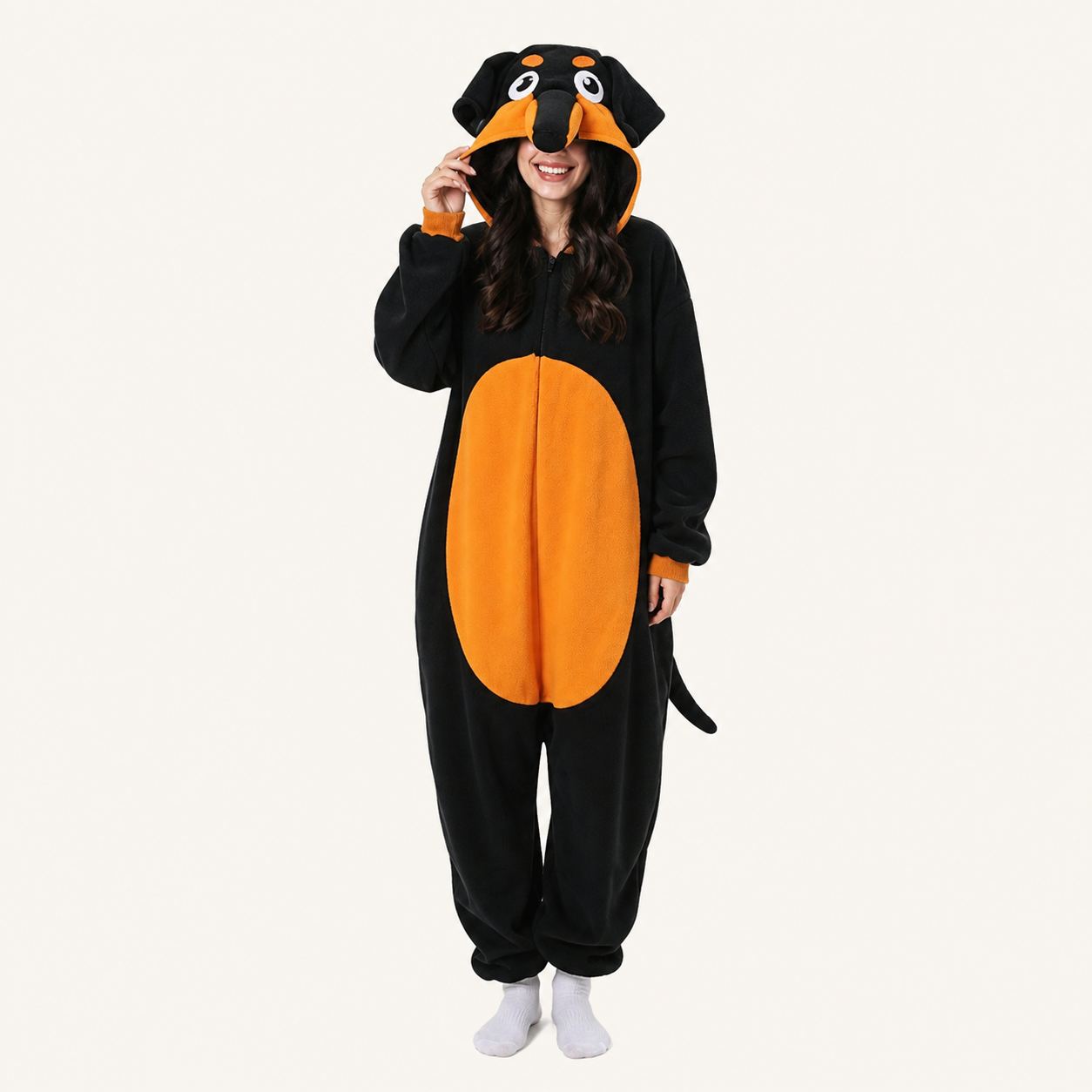Black & Orange Hound Dog Kigurumi Onesie - hero