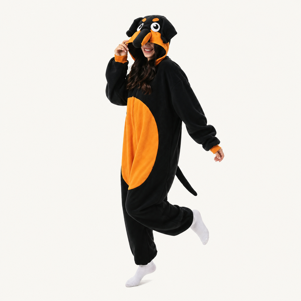 Black & Orange Hound Dog Kigurumi Onesie - dynamic look