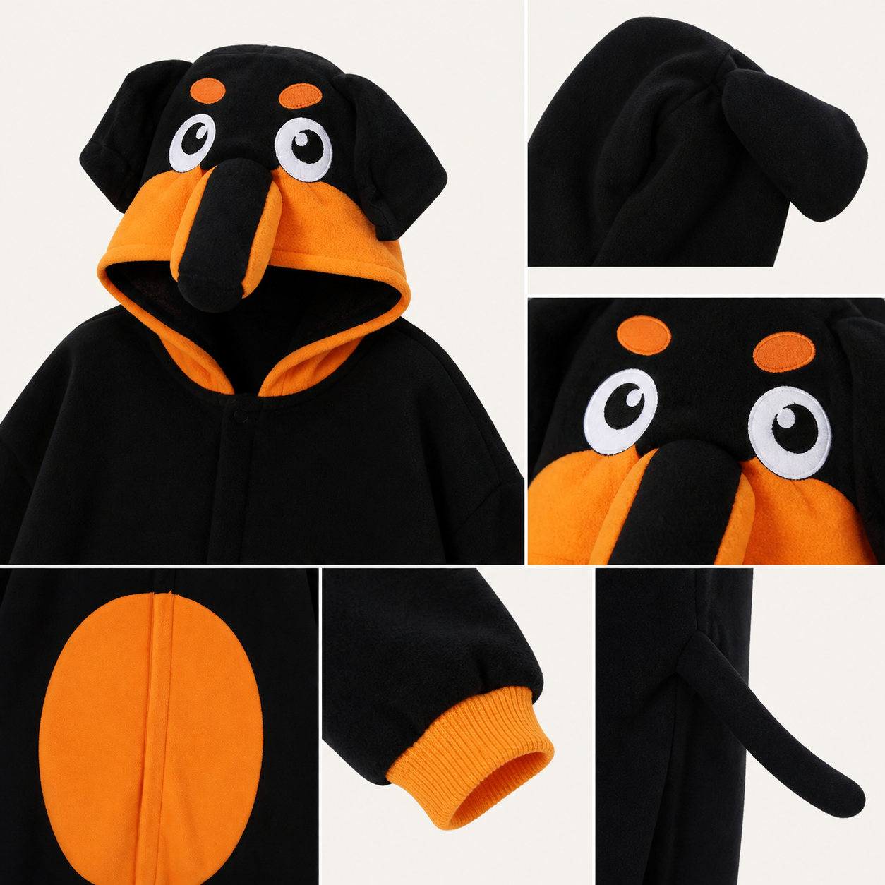 Black & Orange Hound Dog Kigurumi Onesie - character detail