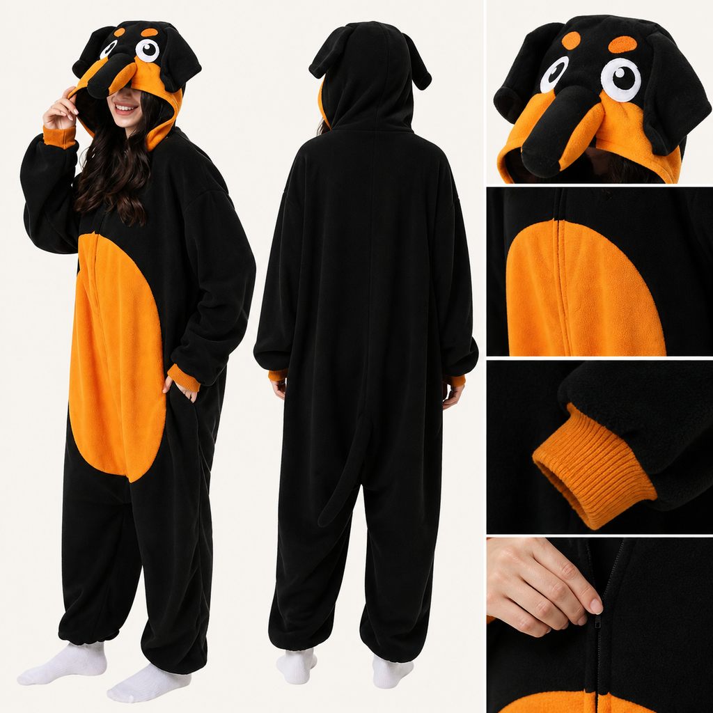 Black & Orange Hound Dog Kigurumi Onesie - soft texture