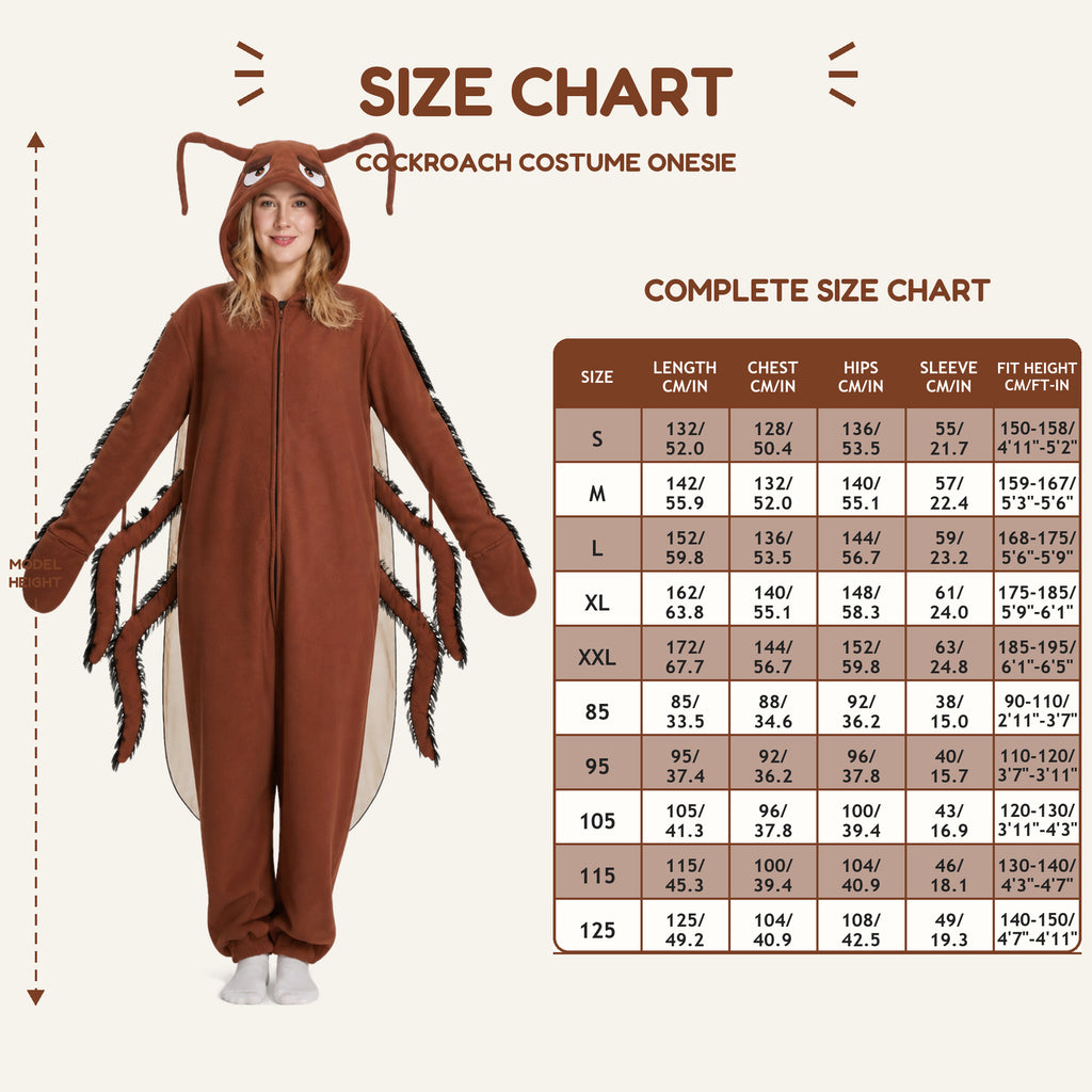 Brown Cockroach Kigurumi Onesie fit reference cord corrected v4