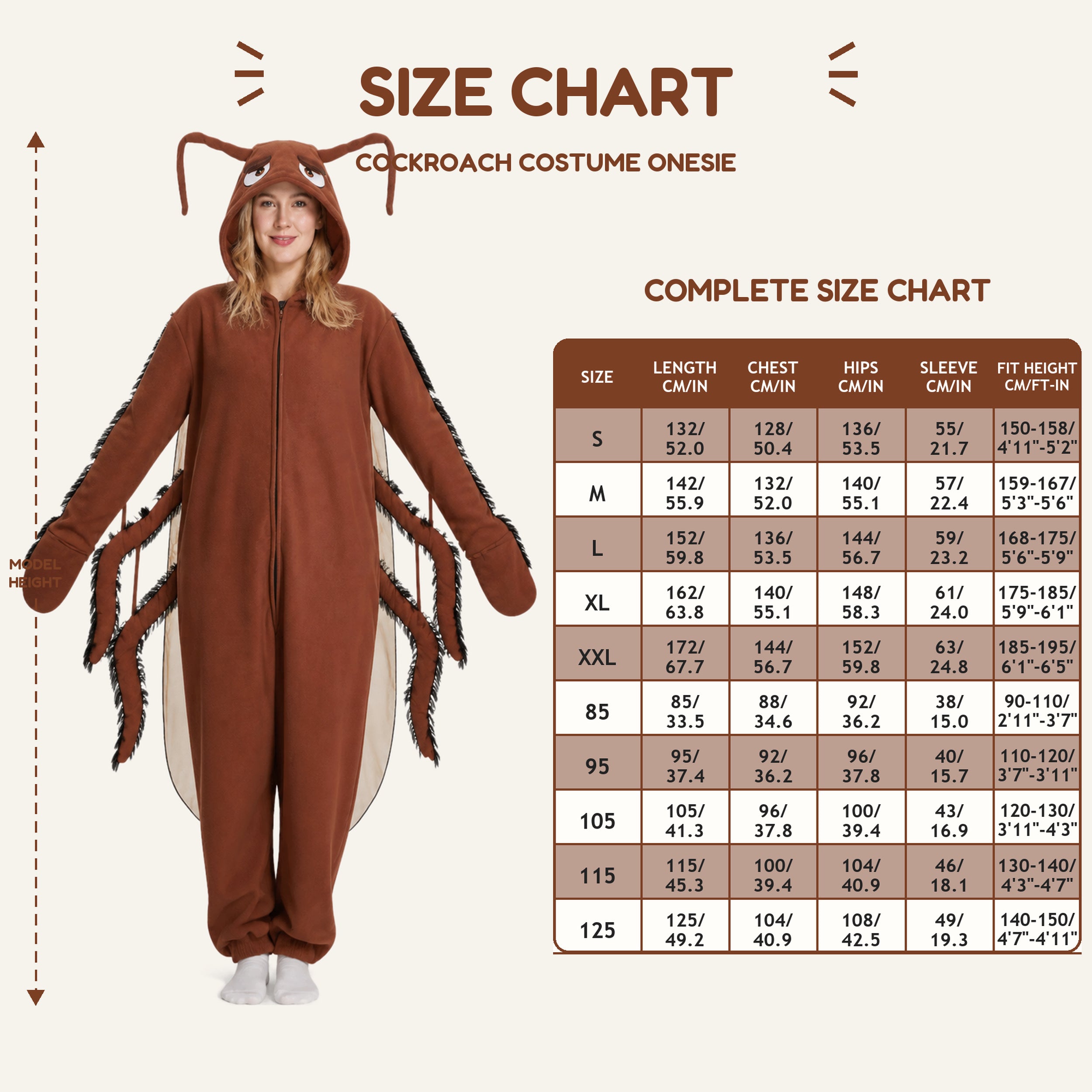 Brown Cockroach Kigurumi Onesie fit reference cord corrected v4