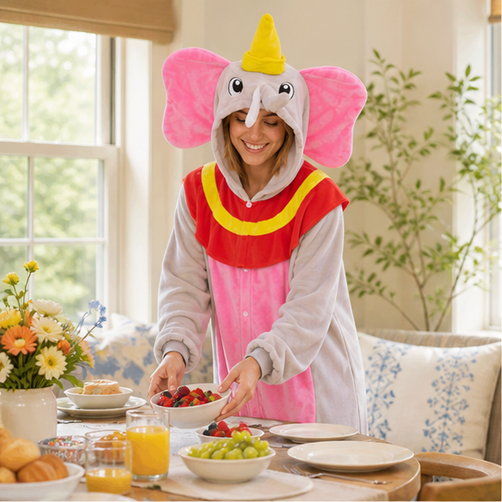 Dumbo Pink Elephant Kigurumi Onesie 05 home scene