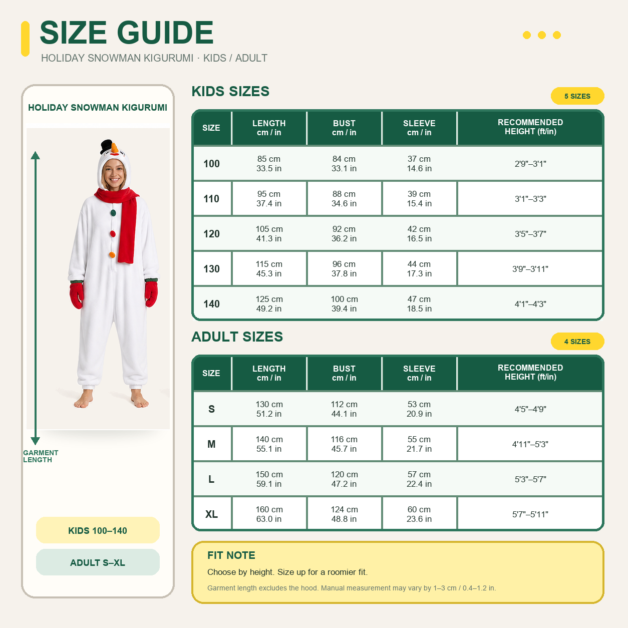 Frosty Snowman Kigurumi Onesie 09 size guide