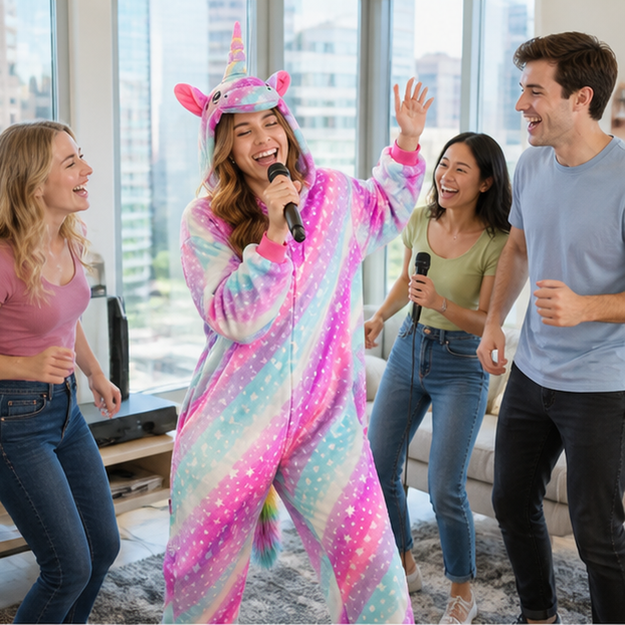 Galaxy Unicorn kigurumi onesie — 06 friends scene