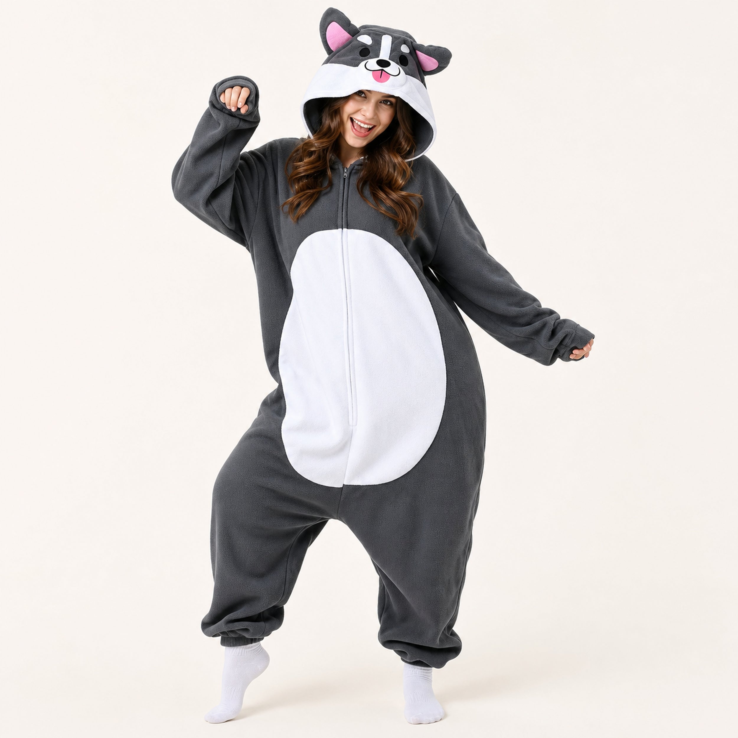 Gray Dog Kigurumi Onesie - hero