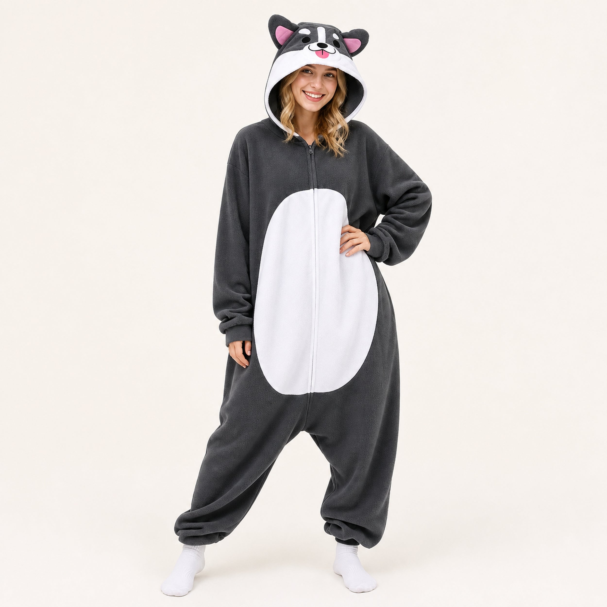 Gray Dog Kigurumi Onesie - second look