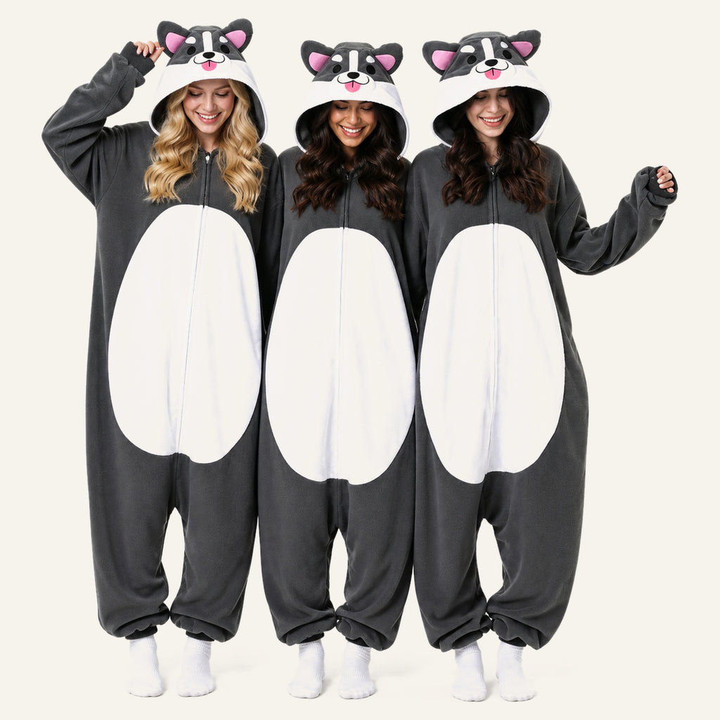 Gray Dog Kigurumi Onesie - product views