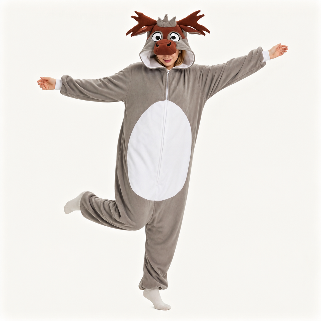 Gray Moose Kigurumi Onesie - dynamic look