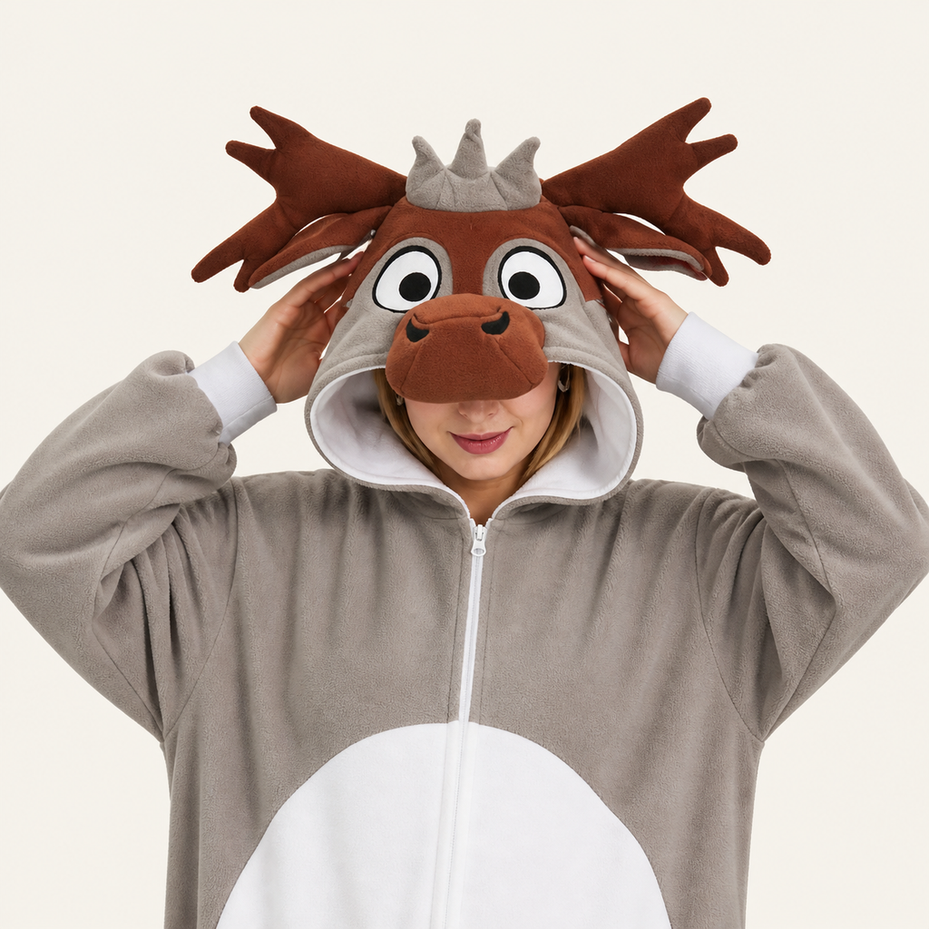 Gray Moose Kigurumi Onesie - soft texture