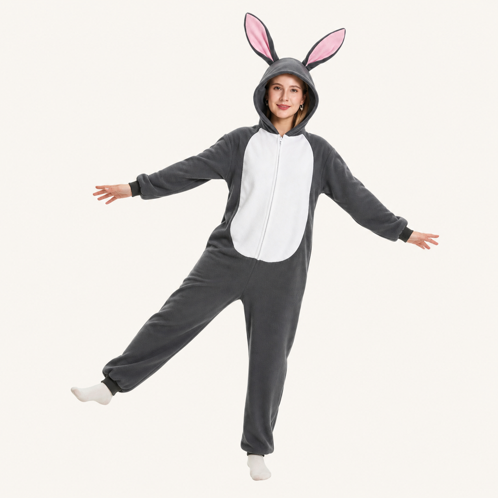 Gray Rabbit Kigurumi Onesie - dynamic look