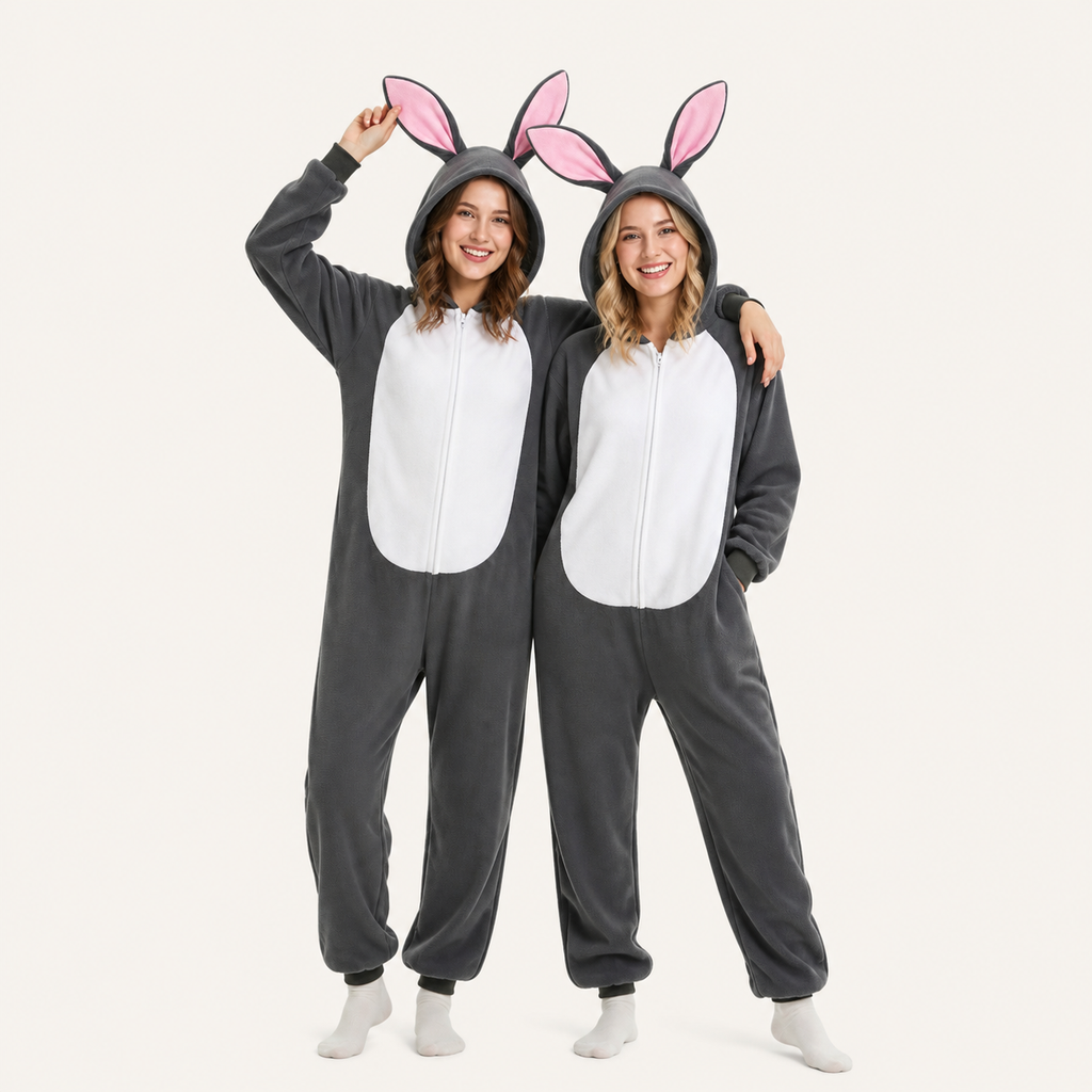 Gray Rabbit Kigurumi Onesie - matching colors