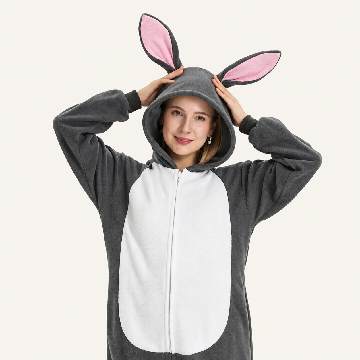 Gray Rabbit Kigurumi Onesie - character detail