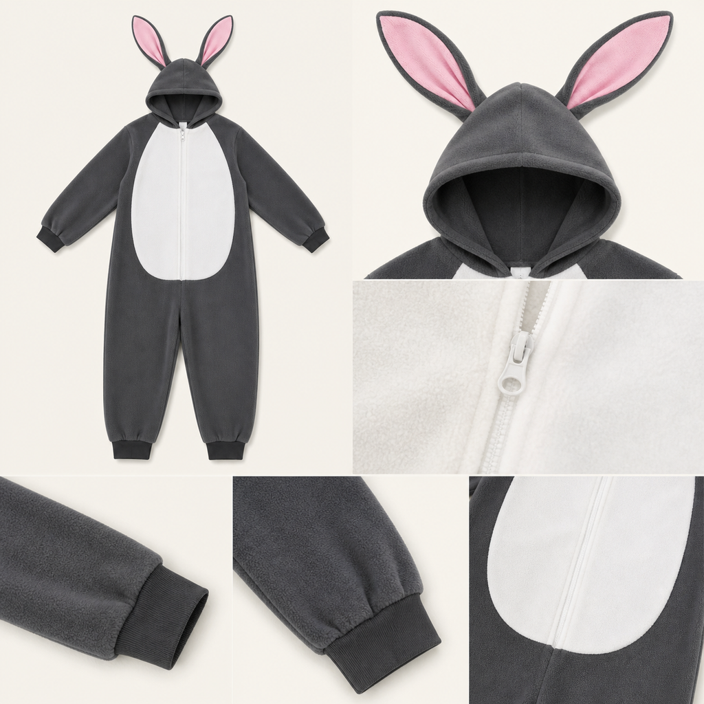 Gray Rabbit Kigurumi Onesie - feature details