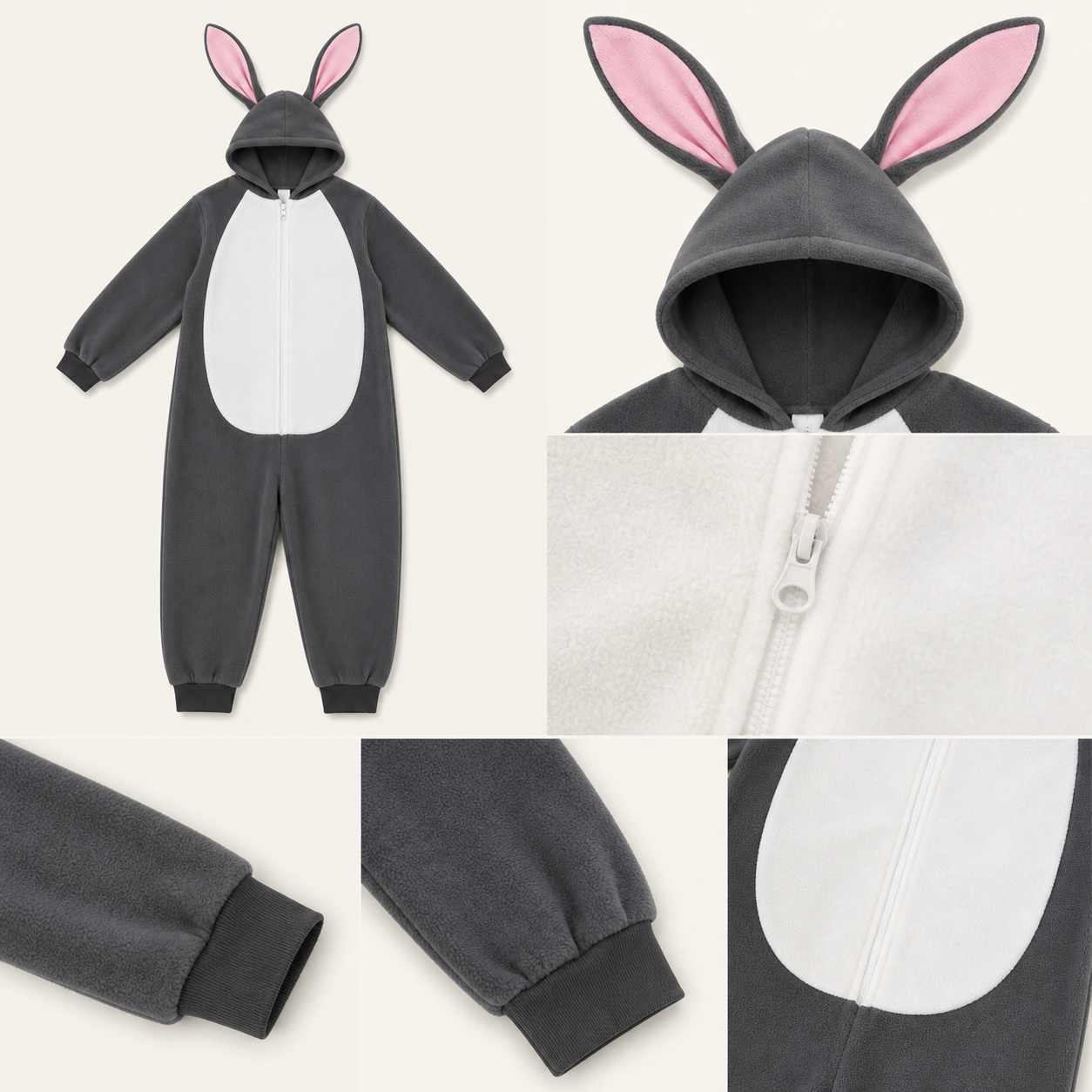Gray Rabbit Kigurumi Onesie - feature details