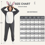 Gray Rabbit Kigurumi Onesie - size guide