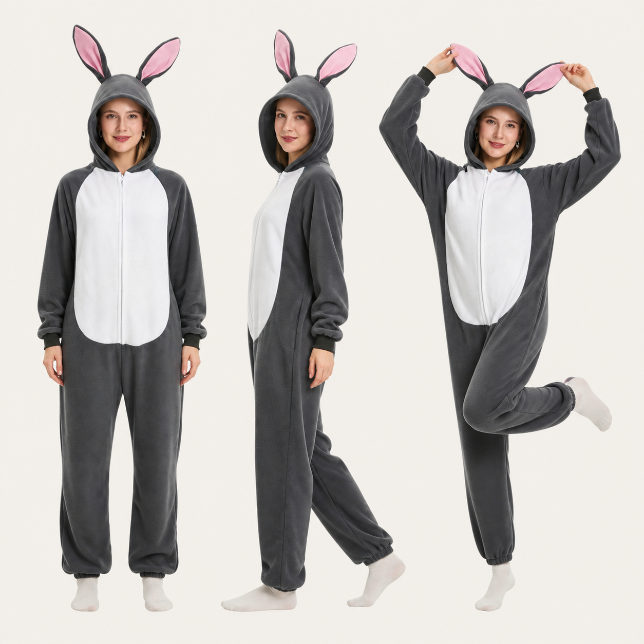 Gray Rabbit Kigurumi Onesie - product views