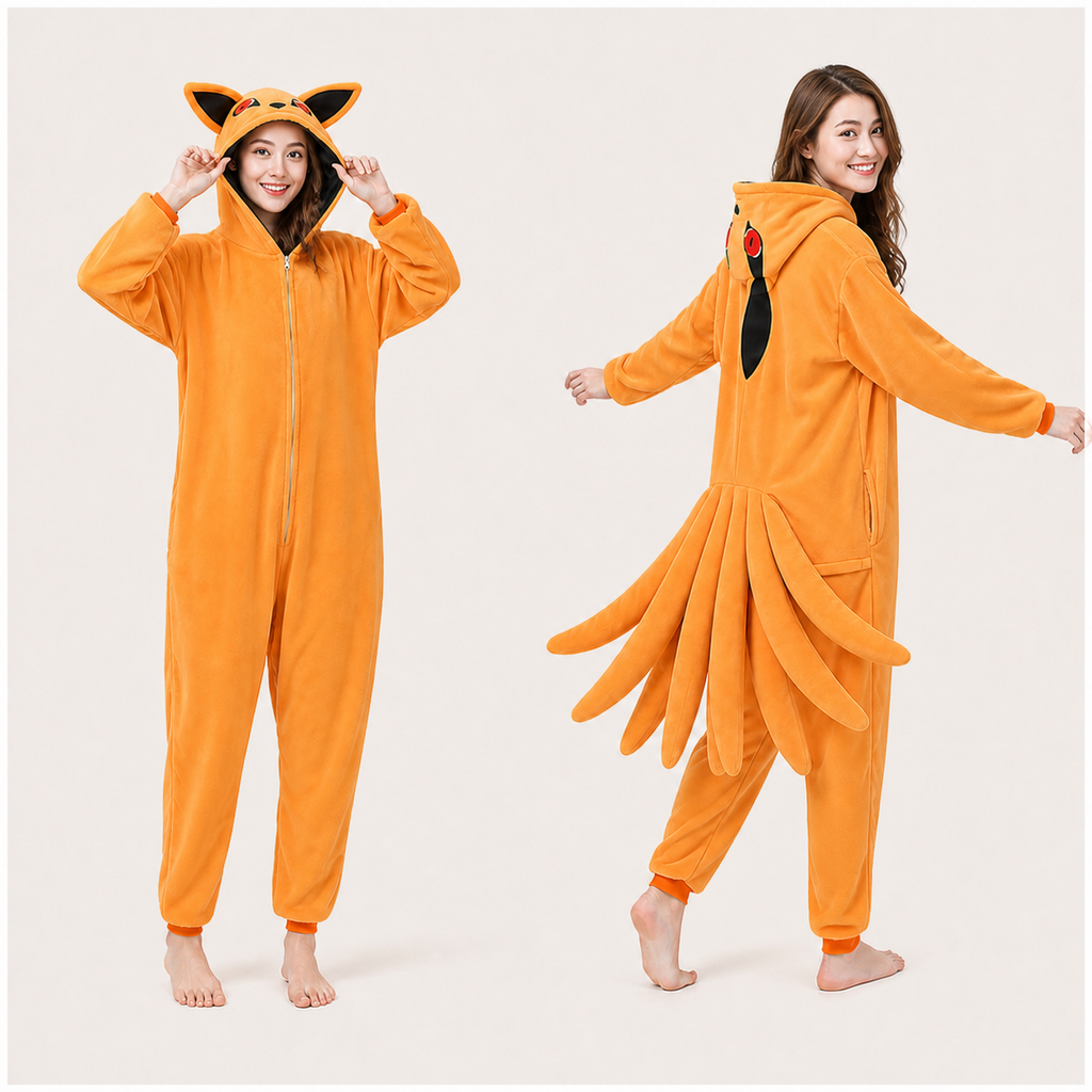 Kurama Nine-Tailed Fox Kigurumi Onesie 02 front back