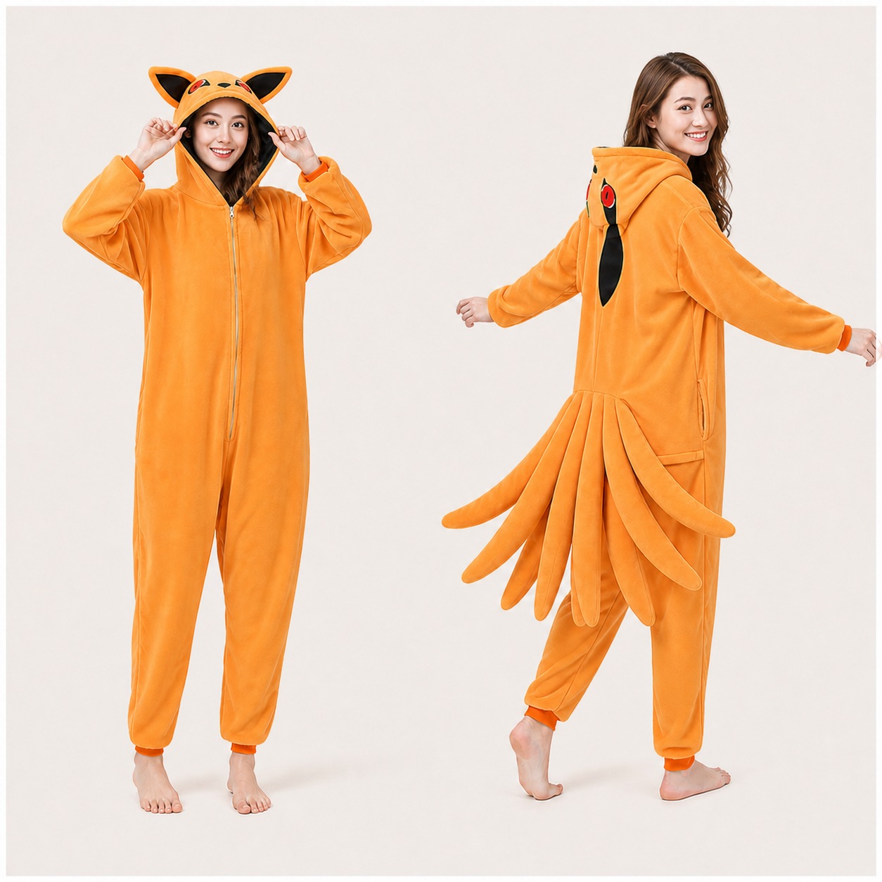 Kurama Nine-Tailed Fox Kigurumi Onesie 02 front back