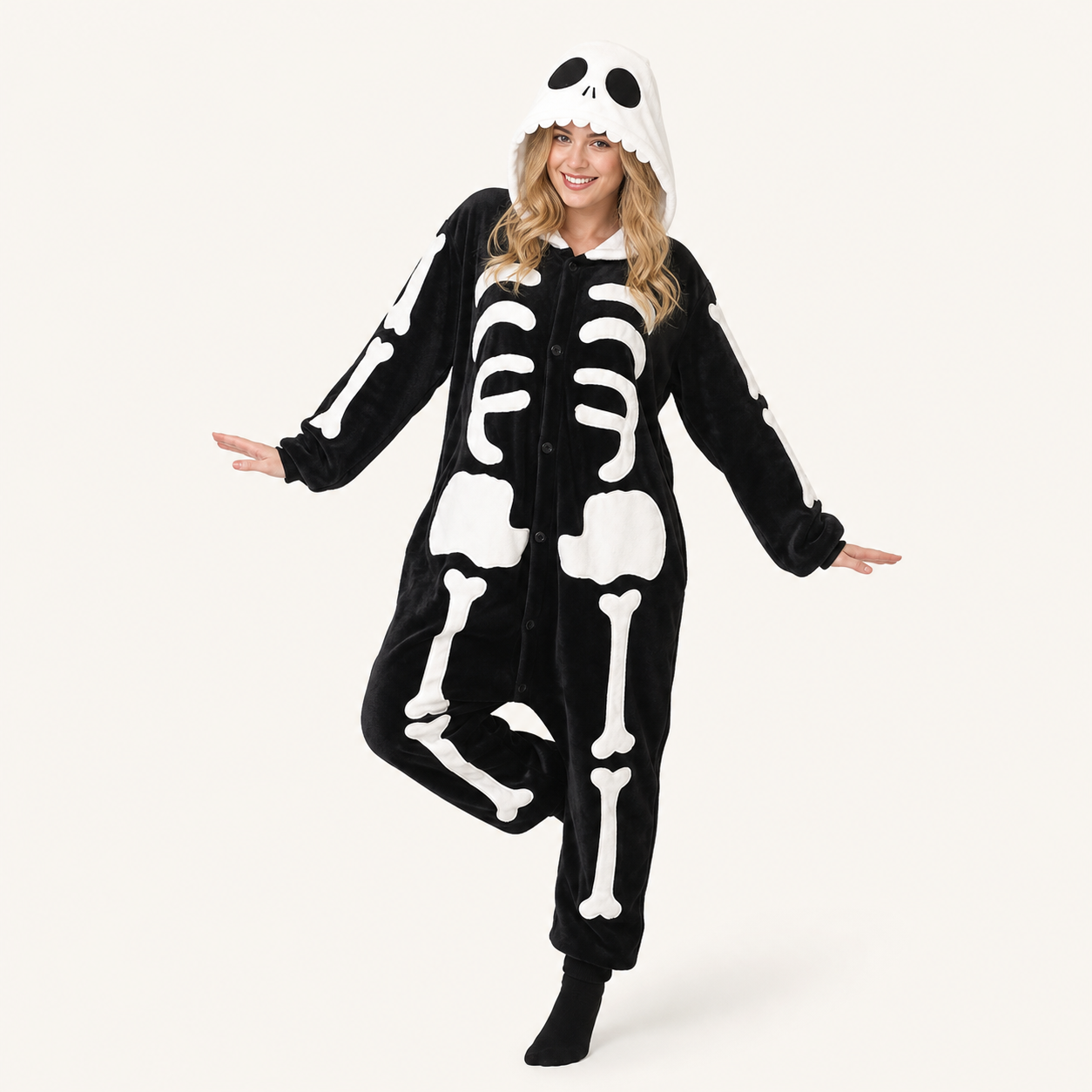 Big eye skeleton onesie styled pose