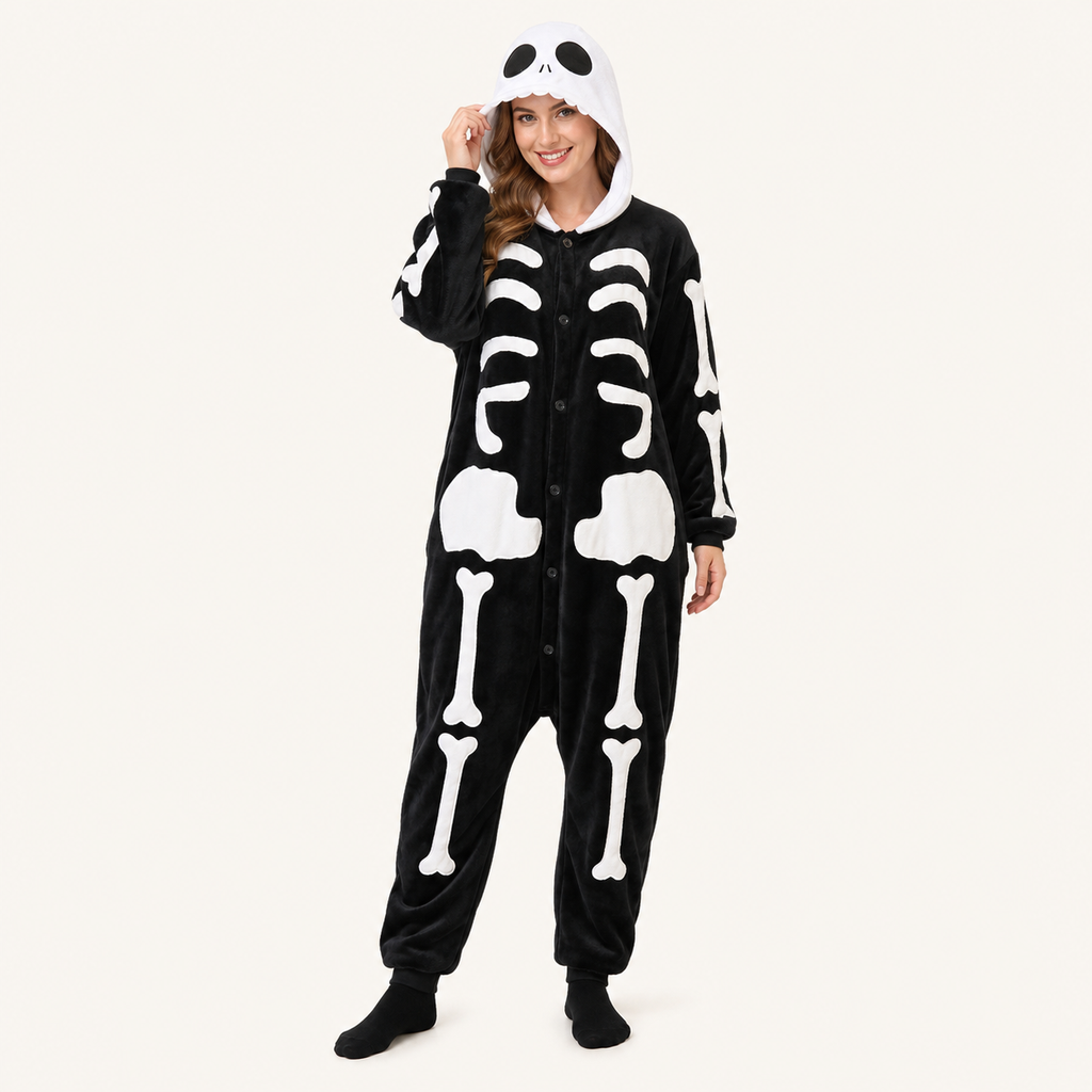 Big eye skeleton onesie full front view