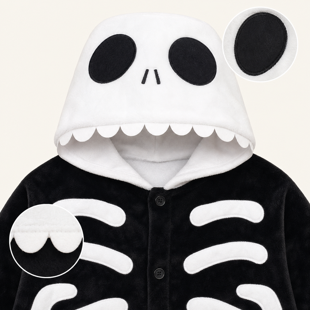 Skeleton hood and button front detail