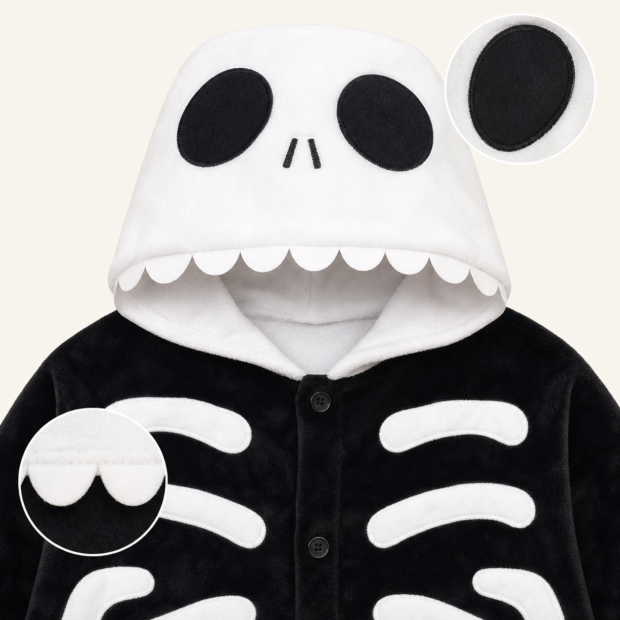 Skeleton hood and button front detail