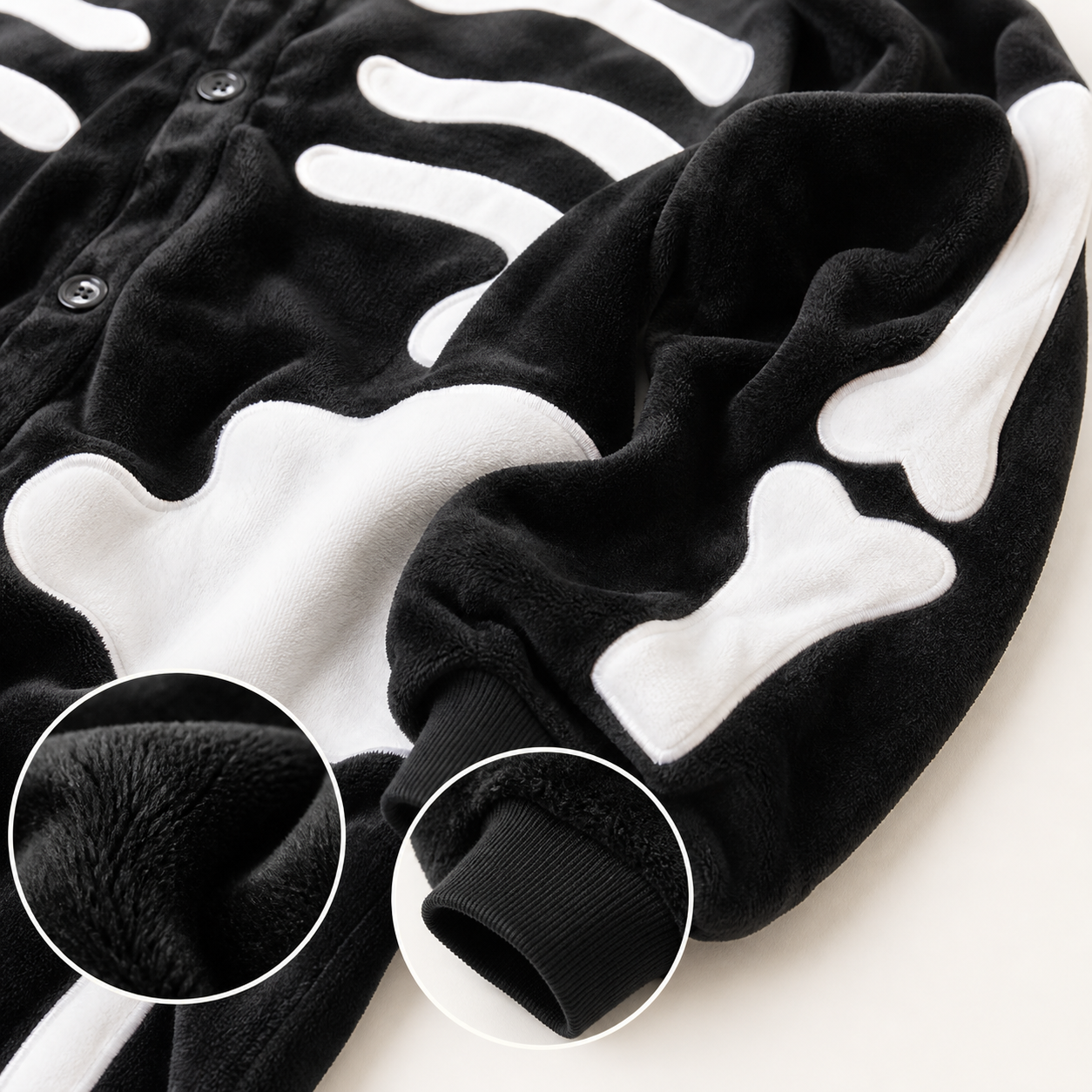 Soft fabric cuff and bone applique detail