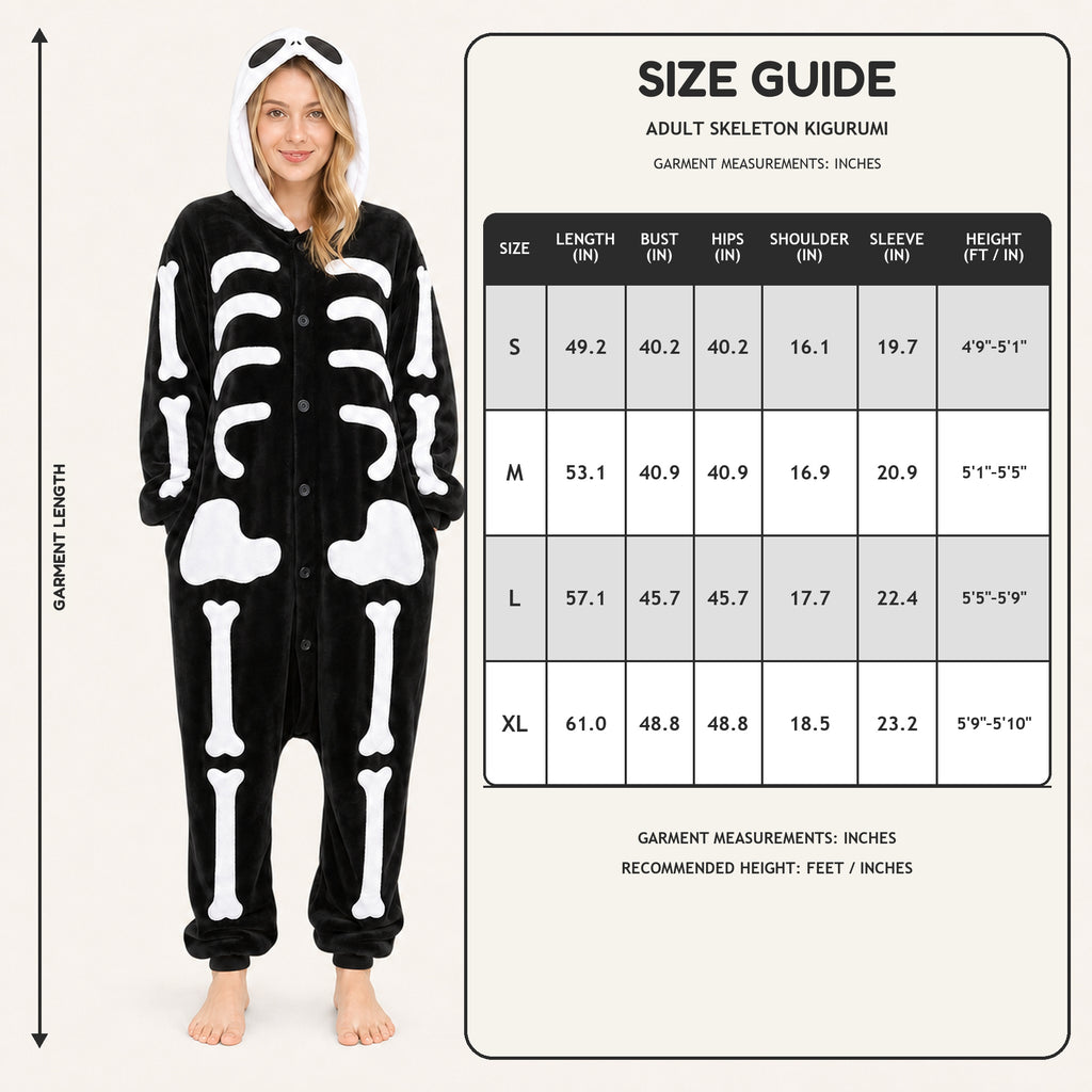 Adult skeleton kigurumi size guide