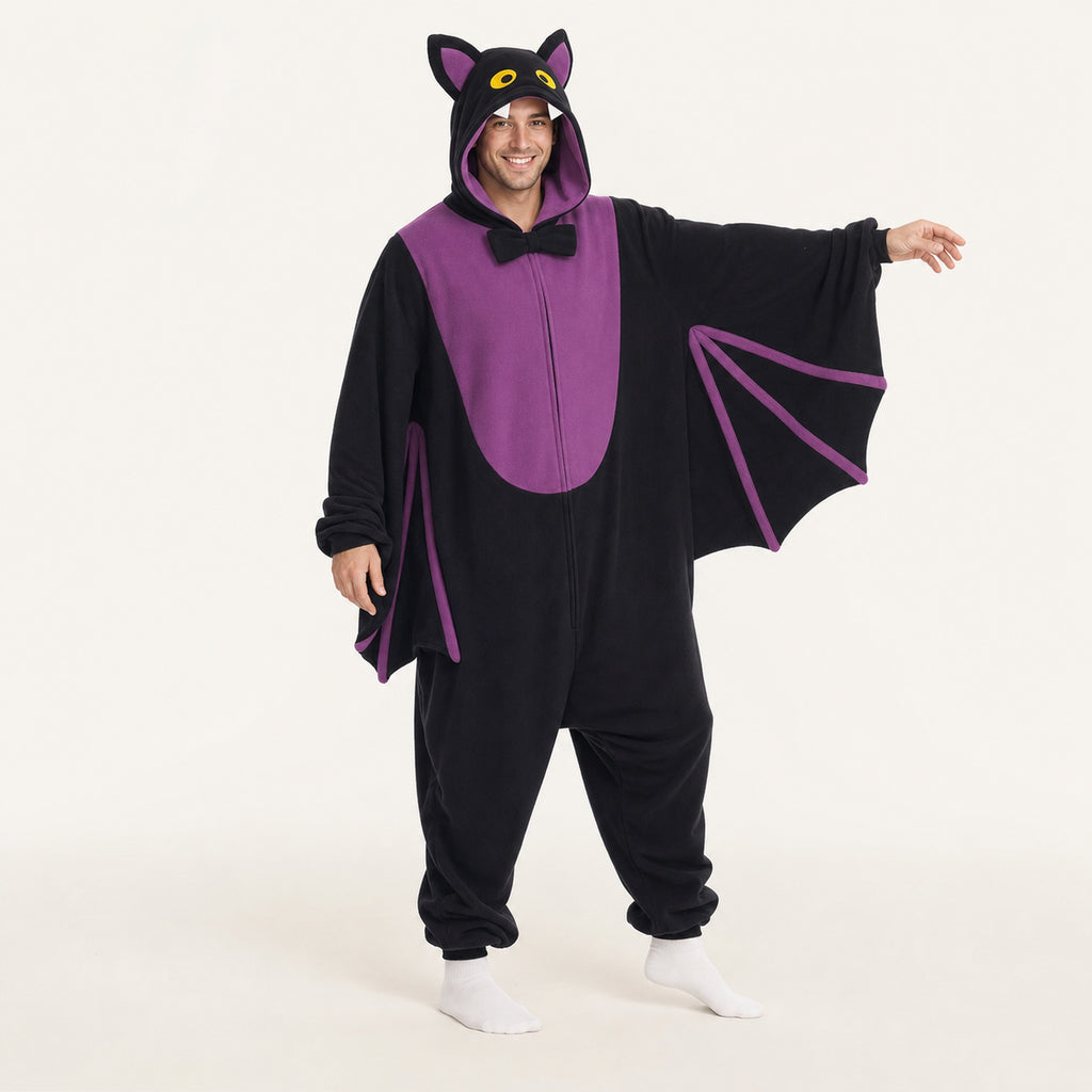 Leoxa black and purple bat kigurumi onesie – second styling view