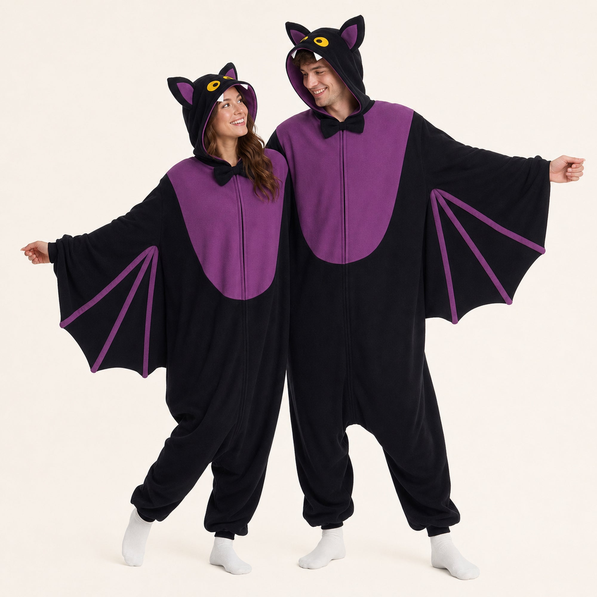Leoxa black and purple bat kigurumi onesie – matching color styling