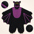 Leoxa black and purple bat kigurumi onesie – soft fleece texture detail