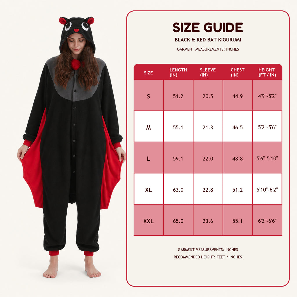 Leoxa black and red bat kigurumi onesie – 08 fit reference