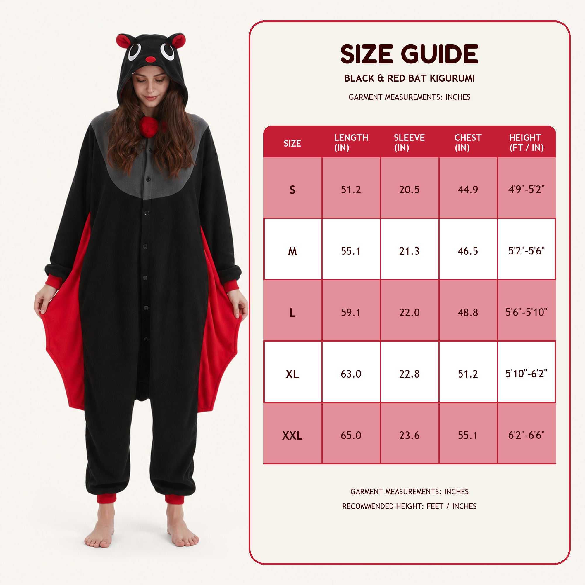 Leoxa black and red bat kigurumi onesie – 08 fit reference