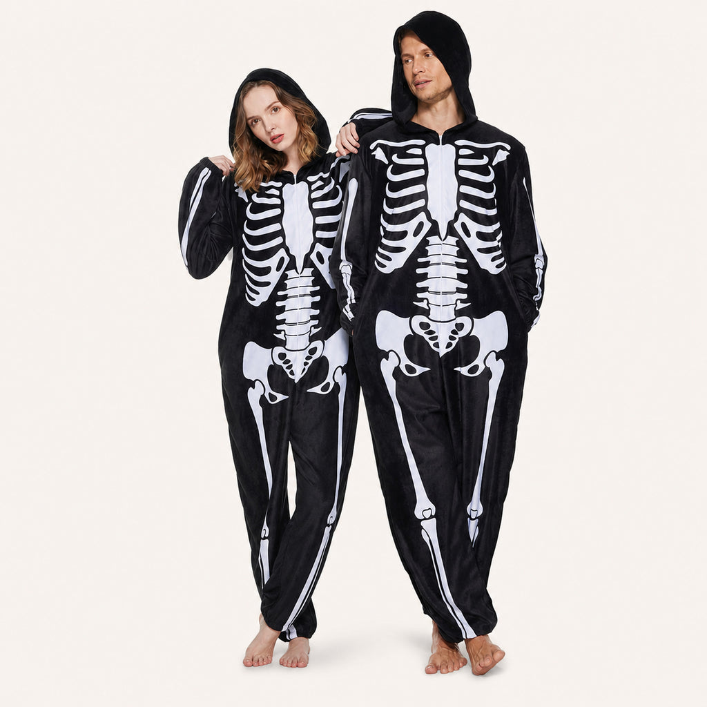 Leoxa black skeleton fleece onesie — 04 matching colors