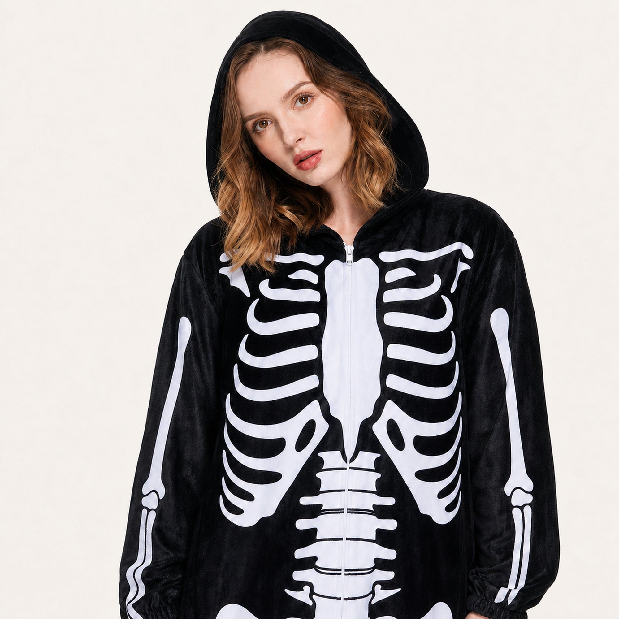 Leoxa black skeleton fleece onesie — 05 character detail