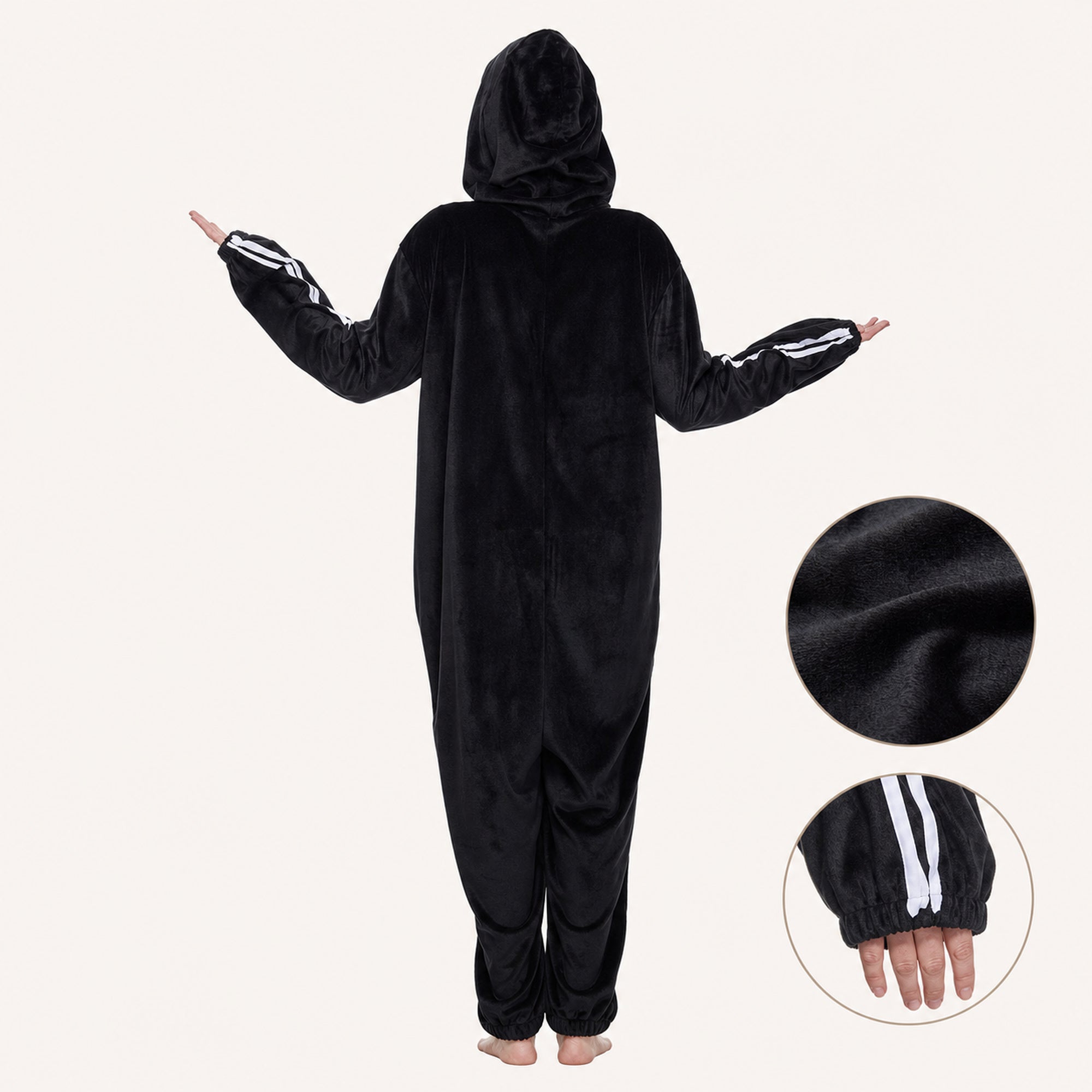Leoxa black skeleton fleece onesie — 07 feature details