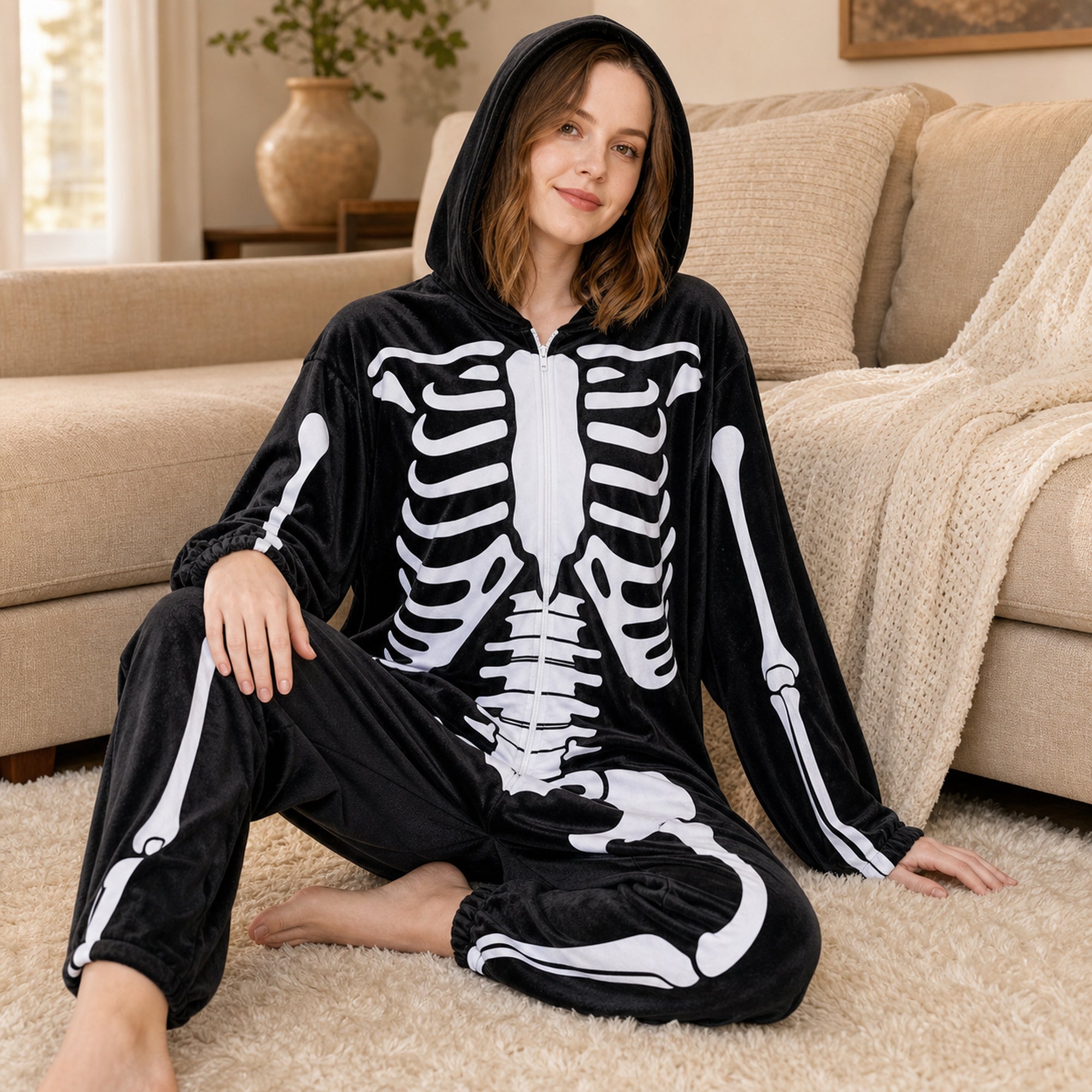 Leoxa black skeleton fleece onesie — 09 lifestyle