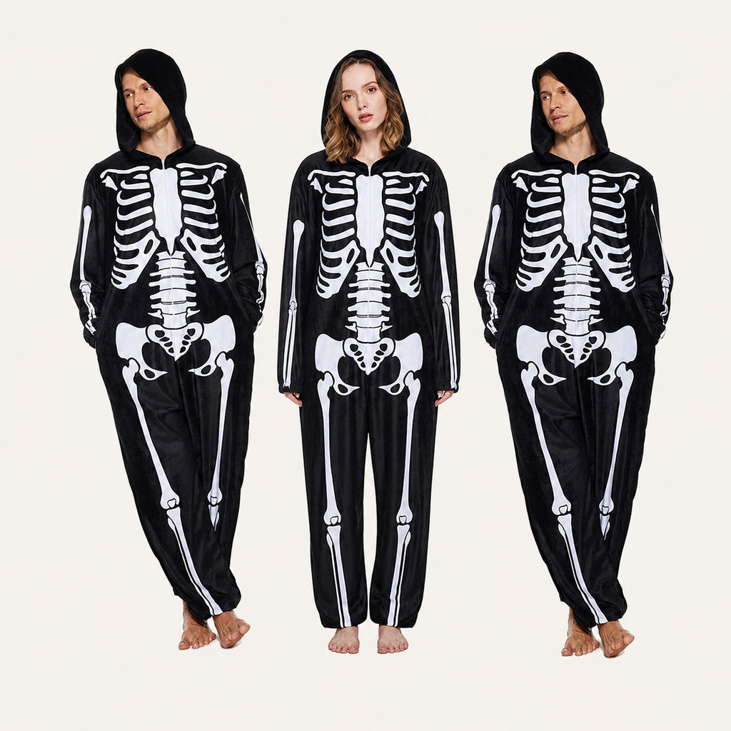 Leoxa black skeleton fleece onesie — 10 color lineup
