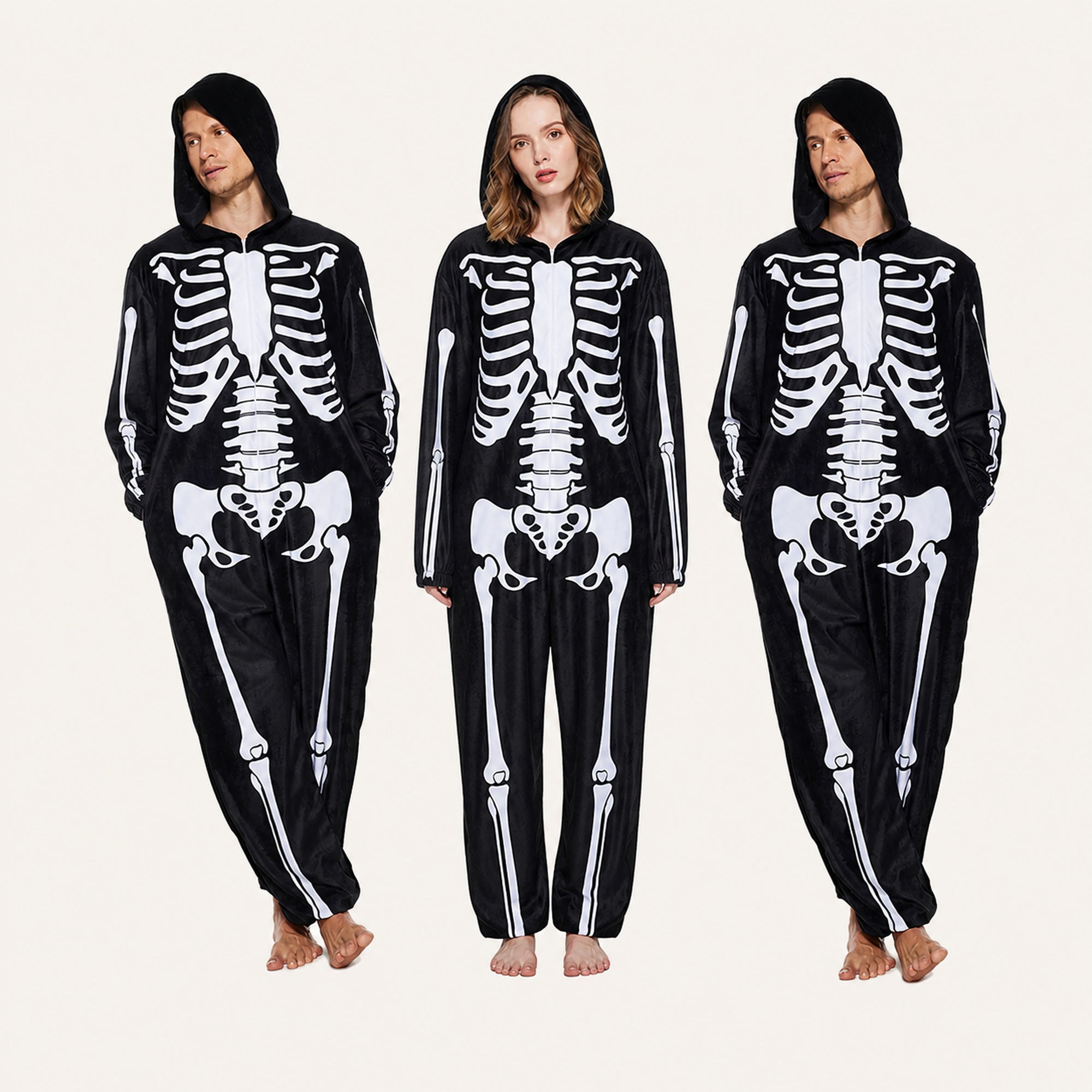 Leoxa black skeleton fleece onesie — 10 color lineup